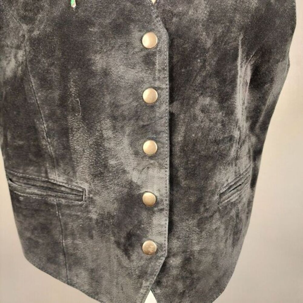 Vintage Gitano Button Down Suede Leather Vest Pockets Black SZ Large Rose *READ* - Picture 4 of 12
